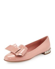 Miu Miu Jewel-Heel Patent Bow Flat Pink at Neiman Marcus